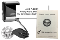 The best notary stamp bundle for the state of Ohio! Our stamp bundle includes: Ohio Notary - Self-Inking Name Stamp (Printer 30), Embosser and Notary Journal. Compliant with 2019 Notary laws, Secretary of Sate compliant, fast shipping